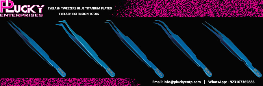 Eyelash Tweezers Titanium Plated Blue